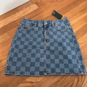 Checkered denim skirt